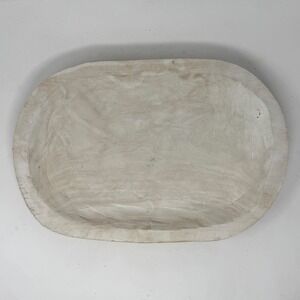 Bloomingville Whitewashed Paulownia Wood Oval Decorative Dough Bowl Tray 15 x10"